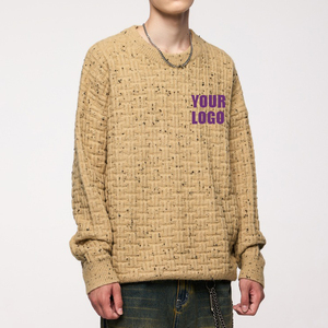 Customizable <b>Men's</b> Waffle Pattern <b>Sweater</b> Loose Fit <b>V</b>-<b>neck</b> with Custom Embroidered Logo Breathable Feature Autumn - Product Image 3