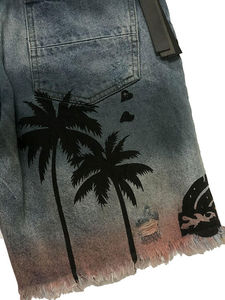 Pantalones cortos de mezclilla con dobladillo crudo teñido con degradado personalizado para hombre, diseño holgado y desgastado, Hojas de arce, hecho en Pakistán, talla 6XL, Fitness/malla informal - Product Image 4