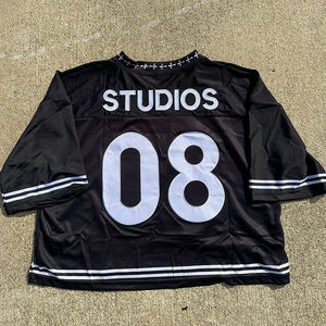 Custom Cropped Drop Shoulder Sublimation <b>Retro</b> Streetwear Oversized Breathable Plus Size Men Boxy T-shirt Mesh American <b>Football</b> - Product Image 2