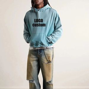 เสื้อสเวตเตอร์ผ้าฝ้ายโอเวอร์ไซส์ผู้ชายมีฮู้ดซักด้วยกรดสำหรับผู้ชายเทคนิคการปักย้อมสีพื้นสำหรับฤดูหนาวโลโก้ตามสั่ง - Product Image 4
