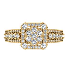 Bague classique en or jaune 10 carats avec diamant de laboratoire cultivé pour femmes, halo carré, bande multi-rangs, bijoux fins, cadeau de fiançailles, de mariage - Product Image 1