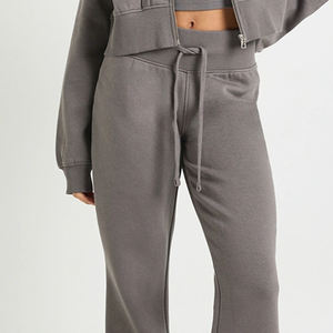 High Quality Women Tracksuit Featuring A <b>Cropped</b> <b>Zip</b> <b>Up</b> <b>Hoodie</b> Casual Fit For Bulk Buyers With Elastic Waist And Drawstring 2024 - Product Image 3