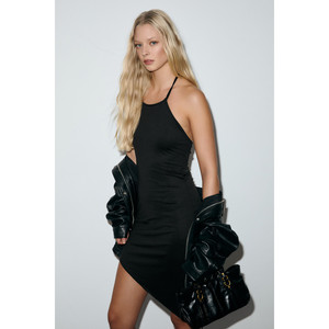 <span class=keywords><strong>MAJARA</strong></span> Vestido elástico negro para mujer con escote con tiras y dobladillo asimétrico - Product Image 6