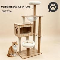 Vente en gros usine : Arbre à chat et lit pour animaux de compagnie en bois, moderne, grand, luxueux et mignon, toutes saisons, avec capsule spatiale et jouet