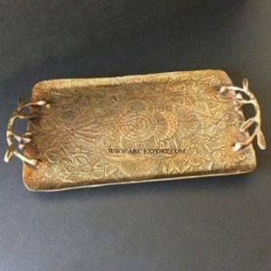 Bandeja decorativa de latón para mesa de casa, hecha de metal pulido brillante de alta calidad para regalo de devolución, regalo de boda para exportación a granel - Product Image 1