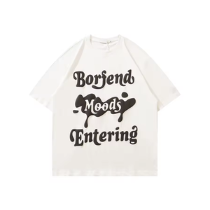 Heavy ล้างสีทึบเสื้อยืดพลัสขนาดแขนสั้นผู้ชาย Oversize TShirt วินเทจพัฟตัดแต่งกางเกงผ้าฝ้าย 100% สําหรับชาย - Product Image 5