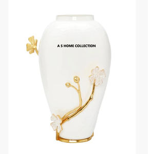 Elegant Style Aluminum Metal Round Shape <b>White</b> <b>Gold</b> Finished Flower <b>Vase</b> Luxury Customizable Personalized - Product Image 1
