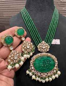 <b>Gold</b> Plated Luxury Designer Polki Necklace <b>Set</b> with <b>Earrings</b> Bridal Jewelry for Wedding & Party Celebration - Product Image 2