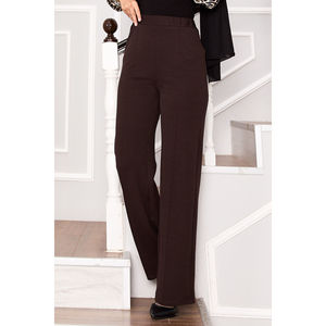 Pantalones Palazzo Marrones para Mujer, Cintura Alta Elástica, Diseño de Pierna Ancha, Transpirables, Casuales, Técnica de Teñido Liso - Product Image 3