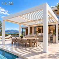 Pergola motorisée en aluminium à lames orientables, pavillon de cuisson extérieur avec éclairage LED au toit pour barbecue au bord de la piscine et patio