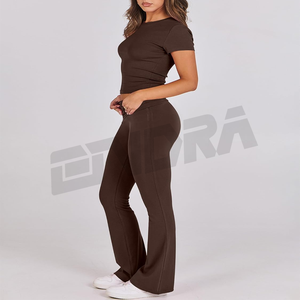 Nueva Camiseta de cuello redondo con pantalones acampanados de tiro bajo, conjunto de ropa de calle elegante, ropa de salón elegante y cómoda, perfecta para un ambiente informal diario - Product Image 3