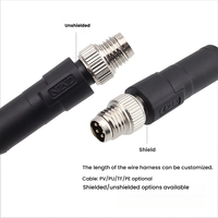 Conector de Aviación Industrial M8 Blindado, Moldeado, Recto y en Ángulo, de 3, 4 y 5 Pines, Código B, Puerto Metálico, Impermeable, con Arnés de Cableado