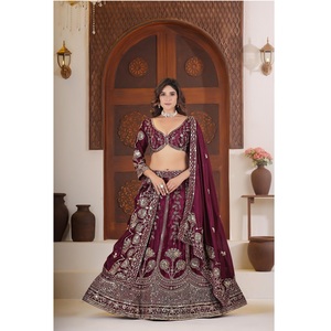 Lehenga Choli en soie de chinon de haute qualité avec travail de broderie Zari et travail de séquence pour les occasions festives et les grandes célébrations - Product Image 1