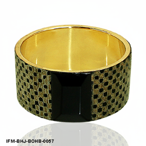 Brazalete de Latón y Cuerno Hecho a Mano con Incrustaciones de Tablero de Ajedrez, Estilo Ónix Negro, Joyería Geométrica - Product Image 1