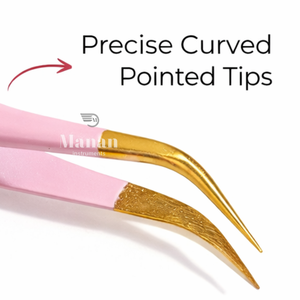Pinzas Curvas Rosas para Pestañas, con Punta de Precisión Chapada en Oro, Herramienta Profesional para Extensión de Volumen, Agarre Profesional - Product Image 2