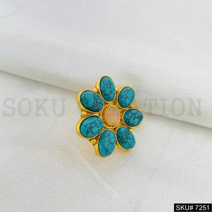 Turquoise Flower-Designed Earrings With <b>Gold</b> Plating Unique Premium <b>Jewelry</b> <b>Set</b> Including Necklaces for Party SKU7250 - Product Image 2