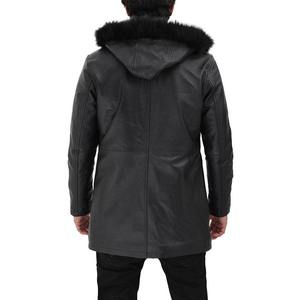 Men's Long Overcoat Wool/Polyester Material Fur Trim Breathable Quick Dry - Product Image 2