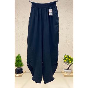 Paça Düğmeli Fileli Keten Şalvar Pantolon - Product Image 3