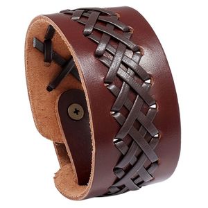 Moda de moda trenzada Biker Cuff Strap Punk cinturón ancho brazalete pulsera ajustable pulsera de cuero genuino para Mujeres Hombres - Product Image 5