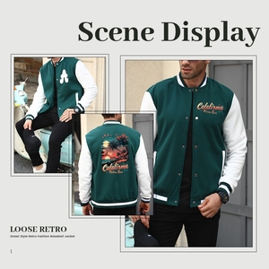 แจ็กเก็ตเบสบอลสำหรับผู้ชายเสื้อแจ็กเก็ตกันหนาวแบบลำลองปกตั้งมีหลายสี - Product Image 5