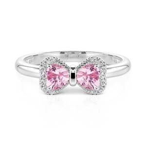 Anillo de promesa Jeulia de plata de ley con diseño de lazo rosa y corazón - Product Image 3
