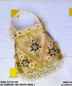 Sac à main en velours pour mariée, perlage, motif uni, capacité de 1 à 1,9 L, fermeture à cordon, sangle à anneau, sac de soirée élégant, coton - Product Image 5