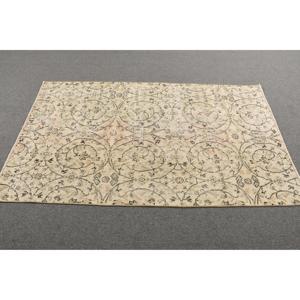 3.7x6.2 ft Vintage Rug, Rug, <b>Brown</b> Bordered Rug <b>Wool</b> - Product Image 3