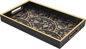 Bandeja decorativa de madera impresa Bandeja de mesa hecha a mano para aperitivos de té y decoración Bandeja de madera de diseñador hecha a mano a precio barato - Product Image 3