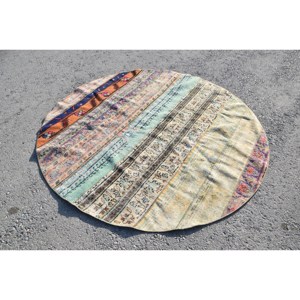 Alfombra Turca Vintage de 6.3x6.2 pies, Alfombra Oriental Azul de Lana - Product Image 2