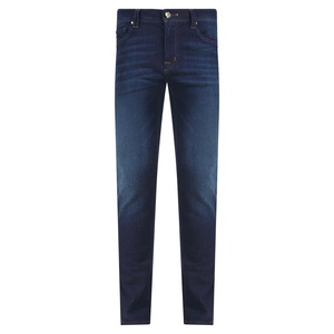Pantalon en denim à coupe étroite pour hommes, jeans décontractés de couleur unie personnalisés avec poches zippées - Product Image 1