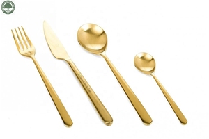 Ensemble de couverts plaqués or 4 pièces, finition miroir, manche long, vaisselle de luxe moderne pour les occasions de mariage - Product Image 2