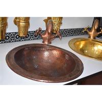 Évier rond en cuivre antique à double paroi Prix compétitif Évier de salle de bain en cuivre pour comptoir Lavabo portable Décoration intérieure vintage