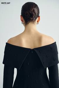 Style élégant robes longues pour femmes sans épaule vêtements pour femmes robe Lynne tissu en jersey mélangé de coton blanc usine du Vietnam - Product Image 5