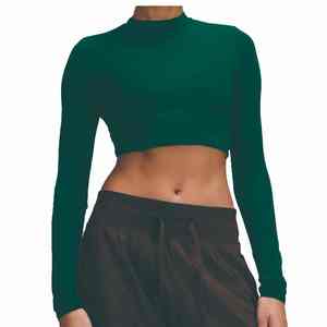 Women's Lightweight Breathable Anti-Bacterial <b>Yoga</b> Crop Top Quick Dry Skinny Fit Spandex/Nylon Round-Neck Design - Product Image 3