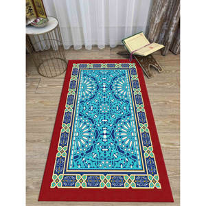 Tapis de prière bleu et rouge : Tapis de prière musulman, tapis imprimé, tapis fin non tissé - Product Image 4