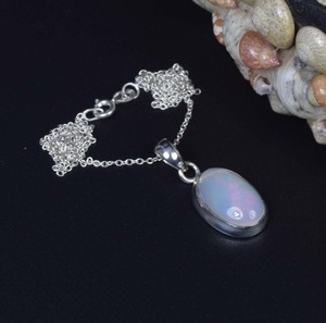 เครื่องประดับงานแต่งงานเอธิโอเปียโอปอล 925 เงินสเตอร์ลิงจี้โซ่อัญมณีเดือนตุลาคม Birthstone หินธรรมชาติของขวัญวันเกิด - Product Image 3