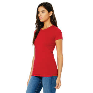 T-Shirt à bandes pour femmes, longueur plus longue, 100% Airlume, en coton peigné et à anneau, 32 simple, 4.2 oz, rouge, Slim - Product Image 2