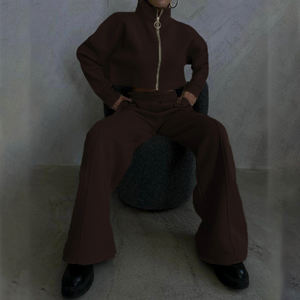 Conjunto de dos piezas de alta calidad para mujer de último estilo, pantalones de chándal con capucha y cremallera de Color sólido, tela de punto informal para deportes de invierno - Product Image 6