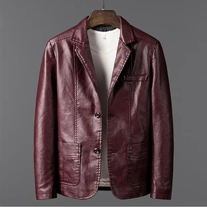 PU Leather Varsity Hooded <b>Jacket</b> Men Slim Fit Full Sleeve Stand Collar <b>Punk</b> Casual Autumn - Product Image 1