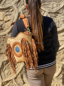 Vente chaude cheveux sur cuir suédé métallique frange sacs à bandoulière Design Unique en cuir véritable moyen Concho sacs à bandoulière - Product Image 5