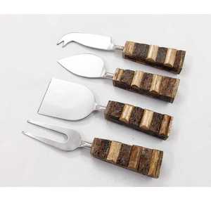 Couteau à fromage à fromage en acier inoxydable, manche en bois et en résine jeu de couteaux à fromage, outils de coupe du beurre 4 pièces - Product Image 3