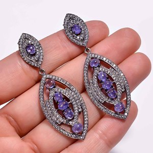 Handmade 925 Sterling <b>Silver</b> Dangle <b>Earrings</b> Tanzanite Zircon Gemstone with Black Plating For <b>Weddings</b> Valentine's Day Gifts - Product Image 4