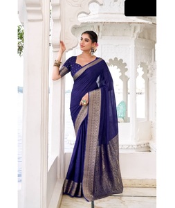 Material de Chinon indio Función DE BODA Usar sari con autoestampado con trabajo de tejido Zari y piezas de blusa de trabajo de tejido Zari - Product Image 1