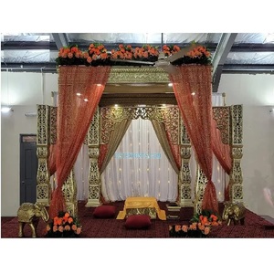 ชุดผ้าจับรางวัลบอลลีวู้ดสำหรับงานแต่งงานที่ยิ่งใหญ่ของราชวงศ์แกรนด์ gujarati ชุดรูปแบบสีทองสำหรับงานแต่งงานงานบอลลีวูด Mandap - Product Image 1