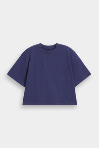 Camiseta Corta Azul Marino para Mujer, Corte Holgado, Personalizable, Estilo Casual, Urbano, Moderno, al por Mayor, Lisa, de Verano - Product Image 3