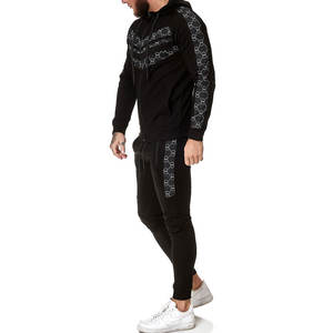 Vente en gros Survêtement zippé pour homme Survêtement 2 pièces à capuche Survêtement personnalisé sérigraphie Noir Zip complet pour homme - Product Image 2