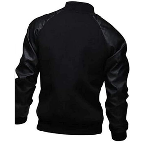 Blouson aviateur universitaire à la mode pour hommes avec col montant et manches en cuir Veste de baseball - Product Image 6