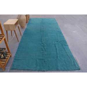 Tapis turc 4,9 x 10,9 pieds, tapis bleu abstrait en laine - Product Image 1