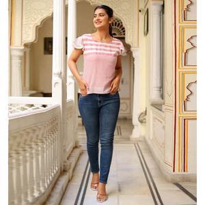 Ropa deportiva transpirable con estampado de rayas sin costuras para mujer, talla libre, sin tirantes, Spandex, tejido, Top/Chaleco de gimnasio, informal, corto, uso Regular - Product Image 4