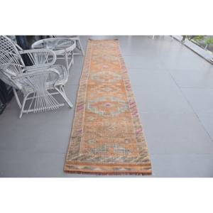 2.5x11.9 ft Vintage <b>Runner</b> <b>Rug</b>, Orange Gray Turkish Camouflage Wool <b>Rug</b> - Product Image 1